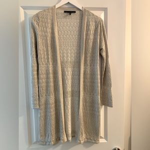 White House Black Market long sleeve gold/beige shimmer open cardigan